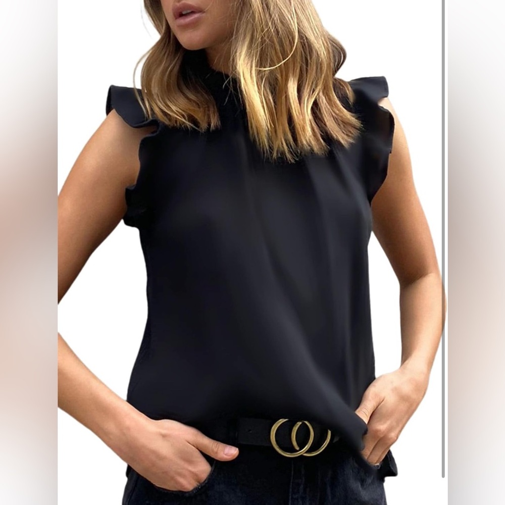 Black Ruffle Sleeve Women's Top